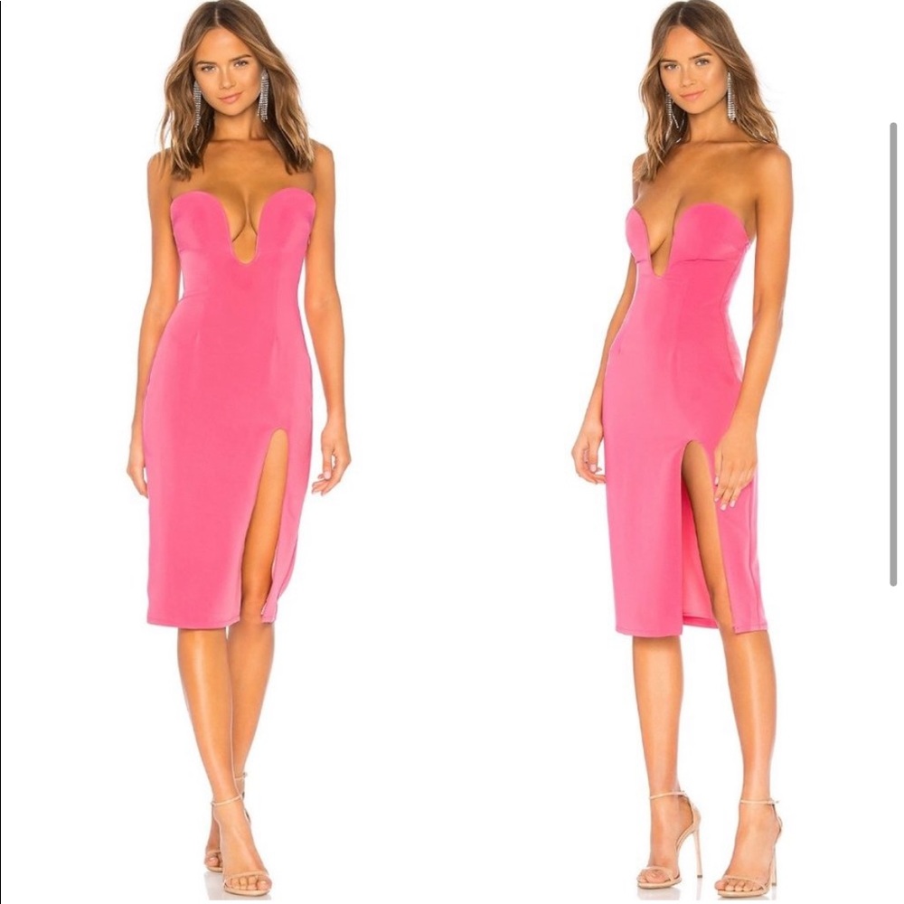 COPY - h:ours hot pink Lazaro Midi slit leg plunge dress Small vacation plunge